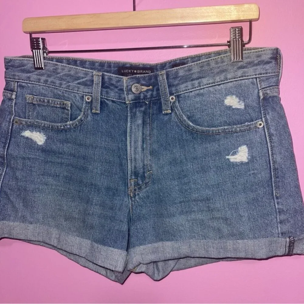 Lucky‎ Brand Jean Shorts Women's Size 28 Blue Denim Boyfriend Cuffed Cotton